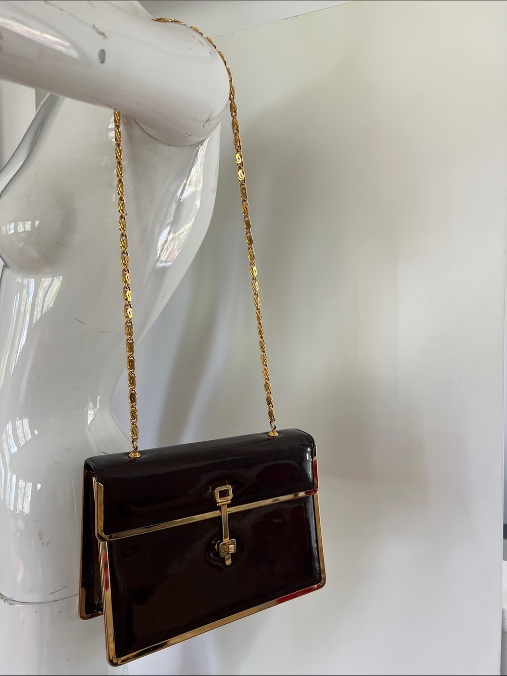 1960’s Robert Bestien IBrown Patent Leather Goldtone Shoulder Chain Strap